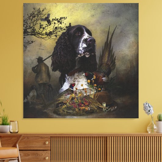 Engels Springer Spaniel met fazant Canvas Afdruk (Insitu (Woonkamer))