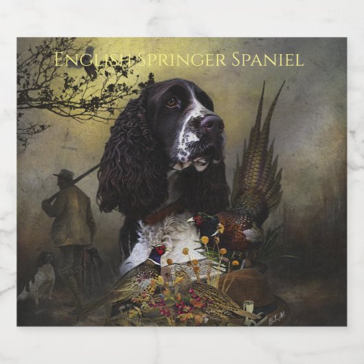 Engels Springer Spaniel met fazant Likeurfles Etiket (Enkel label)