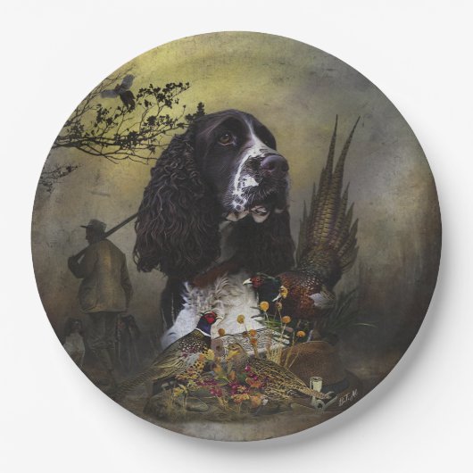 Engels Springer Spaniel met fazant Papieren Bordje (Voorkant)