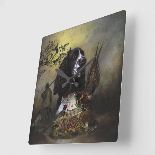 Engels Springer Spaniel met fazant Vierkante Klok (Hoek)