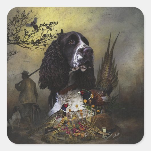 Engels Springer Spaniel met fazant Vierkante Sticker (Voorkant)