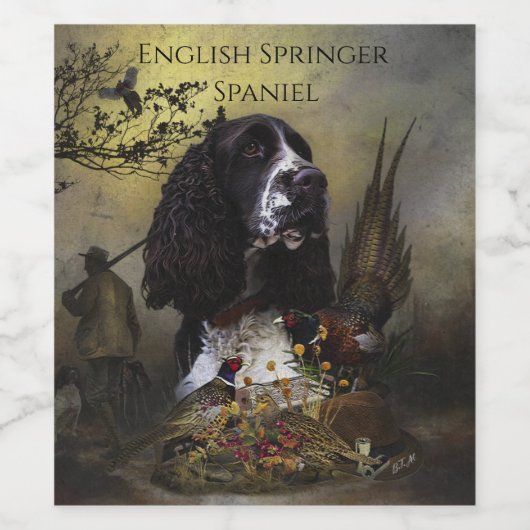 Engels Springer Spaniel met fazant Wijn Etiket (Enkel label)