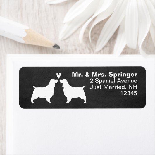 Engels Springer Spaniel Silhouettes met hart Etiket (Insitu)