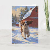 Engels Springer Spaniel Winter Barn Landschap Kaart (Voorkant)