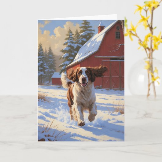 Engels Springer Spaniel Winter Barn Landschap Kaart (Gele Bloem)