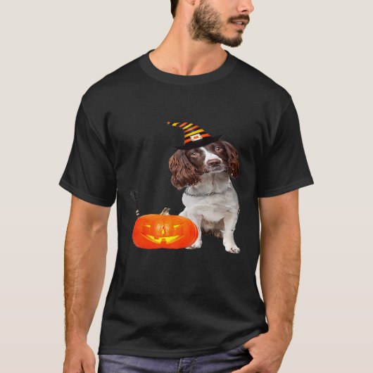 Engels Springer Spaniel Witch Hat Halloween Dog C T-shirt (Voorkant)