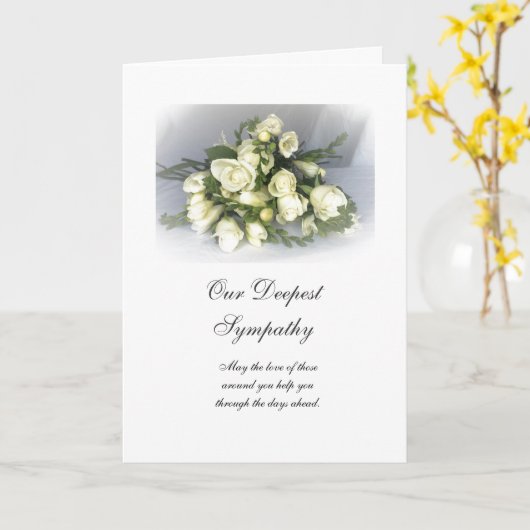 Engels: Sympathy white freesia's & rozen Kaart (Gele Bloem)