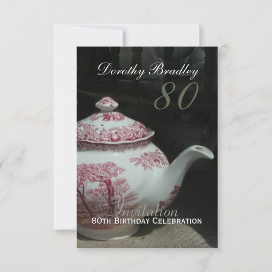  Engels Teapot 80th Birthday Invitation Kaart (Voorkant)