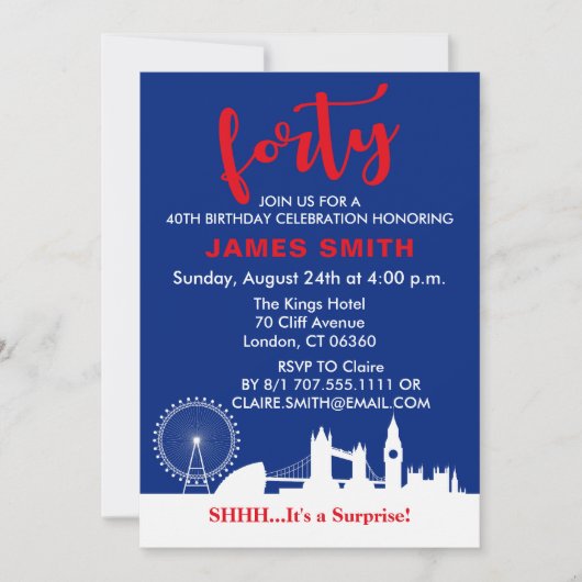 Engels thema 40th Birthday Party Kaart (Voorkant)
