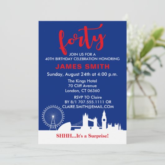 Engels thema 40th Birthday Party Kaart (Staand voorkant)