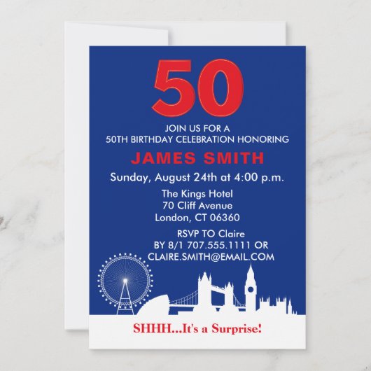 Engels thema 50ste verjaardagsfeest kaart (Voorkant)