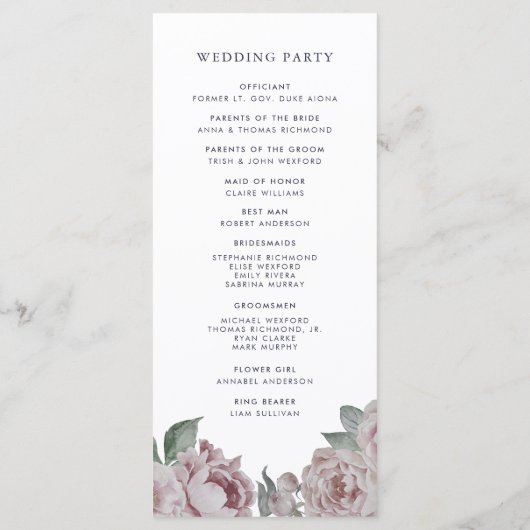 Engels Tuin Bloemen Huwelijk Programma Programmakaart (Achterkant)