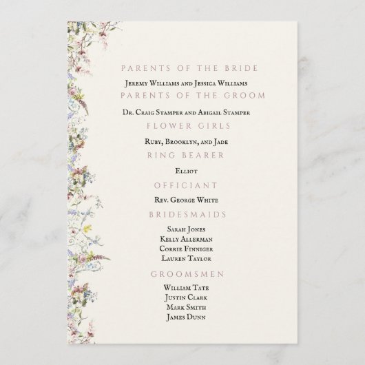 Engels Tuin Party Trouwprogramma Programmakaart (Achterkant)