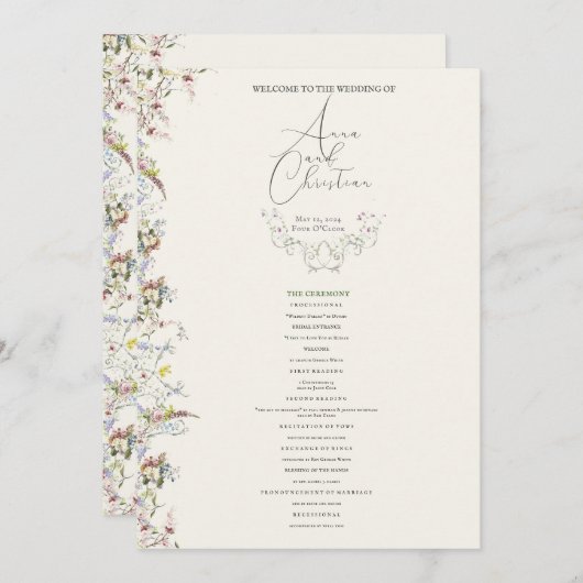 Engels Tuin Party Trouwprogramma Programmakaart (Voorkant / Achterkant)