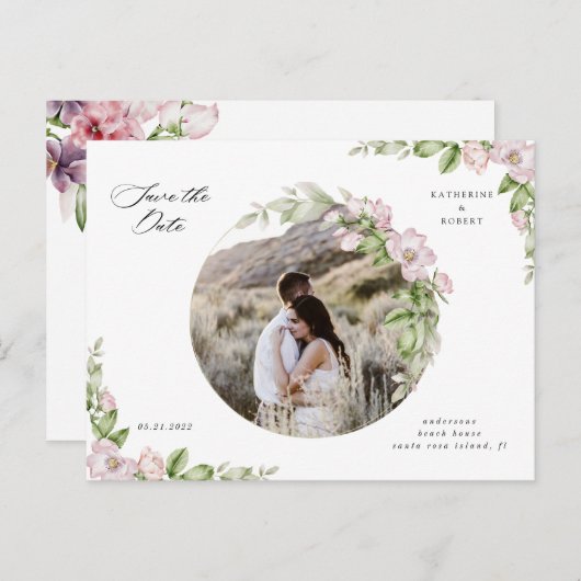 Engels tuingoud floral save the date briefkaart (Voorkant / Achterkant)