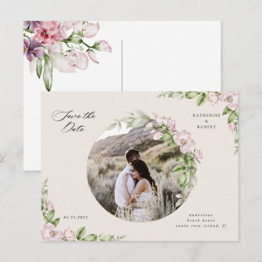 Engels tuingoud floral save the date briefkaart (Voorkant / Achterkant)