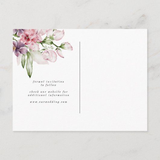 Engels tuingoud floral save the date briefkaart (Achterkant)