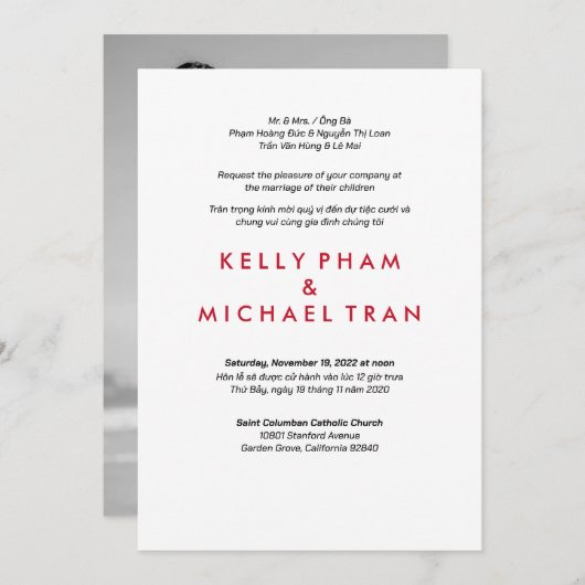 Engels Vietnamees Uitnodiging Modern Ontwerp (Voorkant / Achterkant)