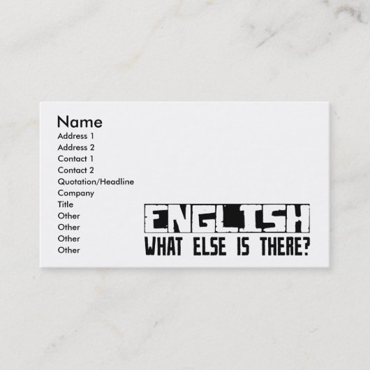 Engels wat er nog meer is? visitekaartje (Voorkant)