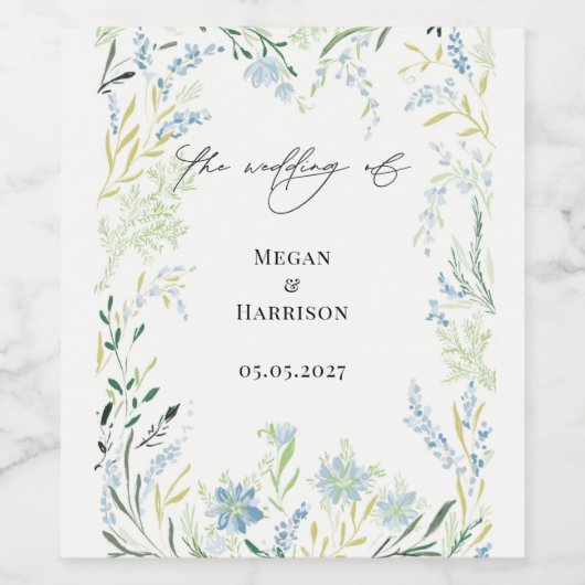 Engels weide Delicate Flower Wedding Wijn Etiket (Enkel label)