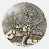 Engels Winterlandschap print Ronde Sticker (Voorkant)