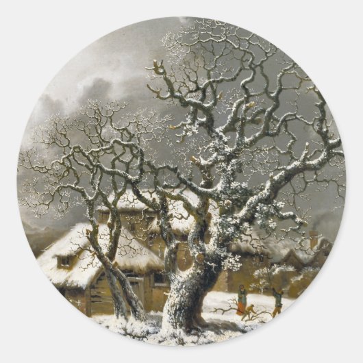 Engels Winterlandschap print Ronde Sticker (Voorkant)