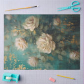 Engels wit rozen goud folie salie groen mix media tissuepapier (Craft)