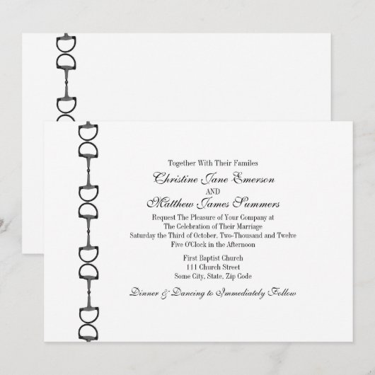 Engelse Bit Equestrian Wedding Invitations Kaart (Voorkant / Achterkant)