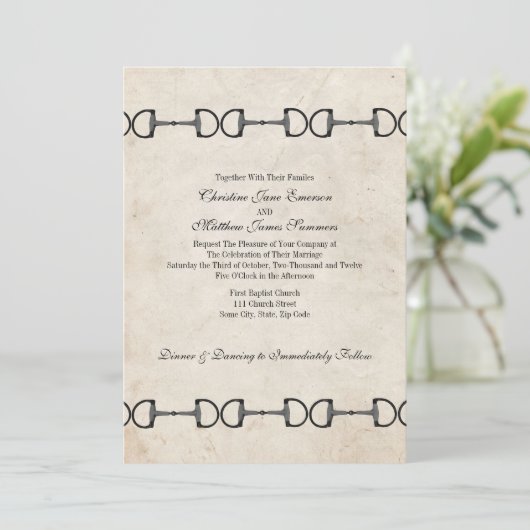  Engelse Bit Equestrian Wedding Invitations Kaart (Staand voorkant)