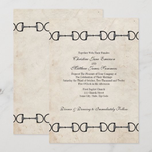 Engelse Bit Equestrian Wedding Invitations Kaart (Voorkant / Achterkant)