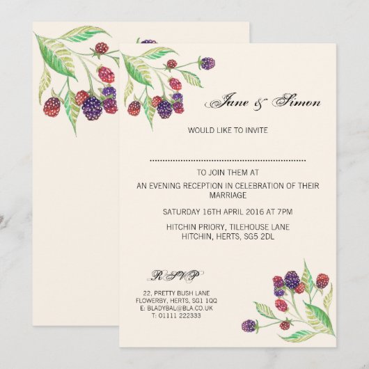 Engelse Blackberry's Botanische Avonduitnodiging Kaart (Voorkant / Achterkant)