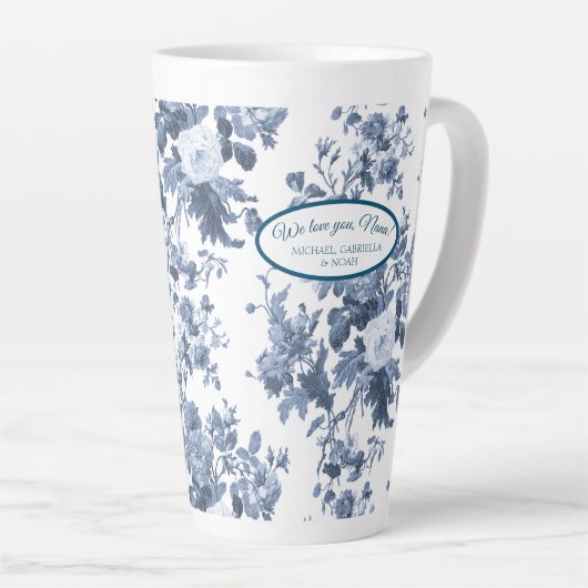 Engelse bloementuin blauw n wit nana oma latte mok (Rechterhoek)