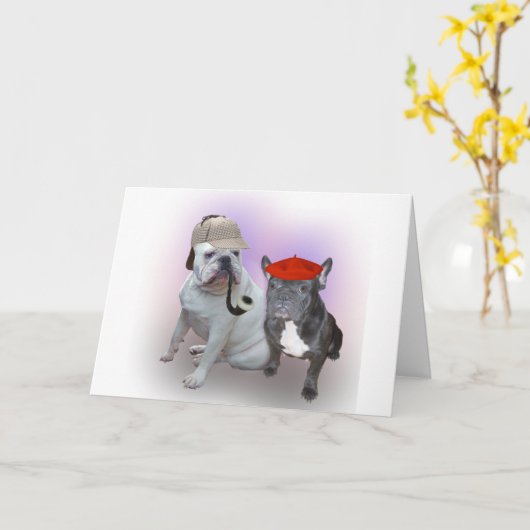 Engelse buldog en Franse buldog Kaart (Gele Bloem)