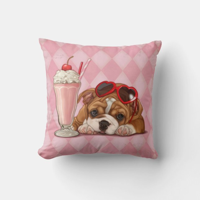 Engelse buldog en milkshake kussen (Voorkant)