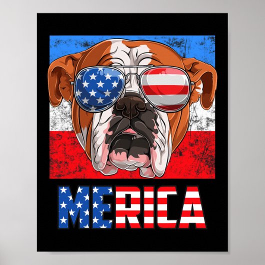 Engelse buldog hond 4 juli Amerikaanse vlag meri Poster (Voorkant)