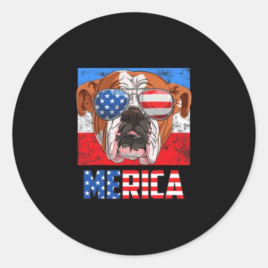 Engelse buldog hond 4 juli Amerikaanse vlag meri Ronde Sticker (Voorkant)