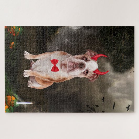 Engelse buldog in Halloween kostuum Legpuzzel (Horizontaal)