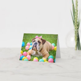 Engelse Buldog met Boog met Paaseieren Feestdagen Kaart