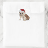 Engelse buldog met Santa Hat Vierkante Sticker (Tas)