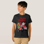 Engelse buldog met sinterklaas in rode vrachtwagen t-shirt (Voorkant volledig)