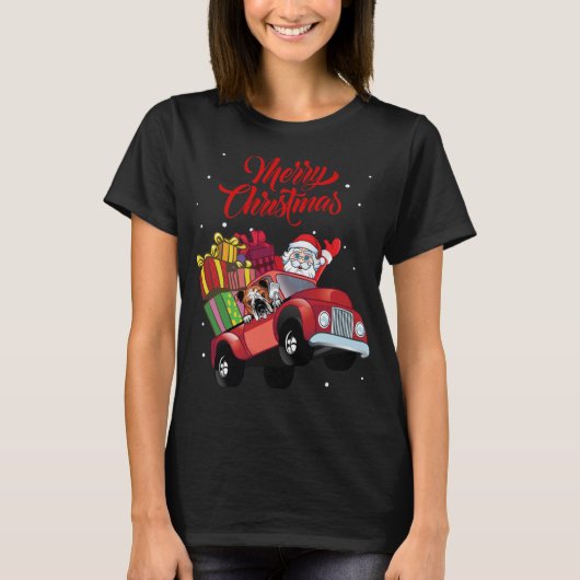Engelse buldog met sinterklaas in rode vrachtwagen t-shirt (Voorkant)