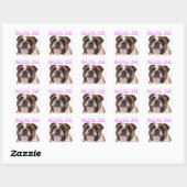 Engelse buldog puppy hond Paarse liefde Vierkante Sticker (Vel)