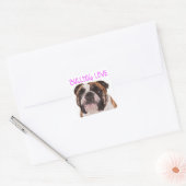 Engelse buldog puppy hond Paarse liefde Vierkante Sticker (Envelop)