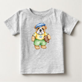 Engelse buldog puppy met een voetbal van Natas