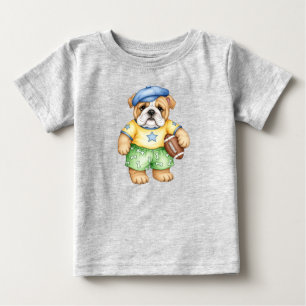 Engelse buldog puppy met een voetbal van Natas