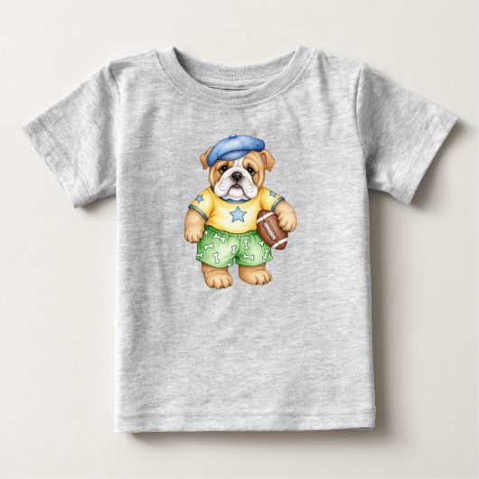 Engelse buldog puppy met een voetbal van Natas (Voorkant)