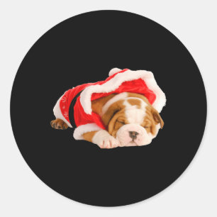 Engelse buldog puppy santa kostuum leuk kerst ronde sticker