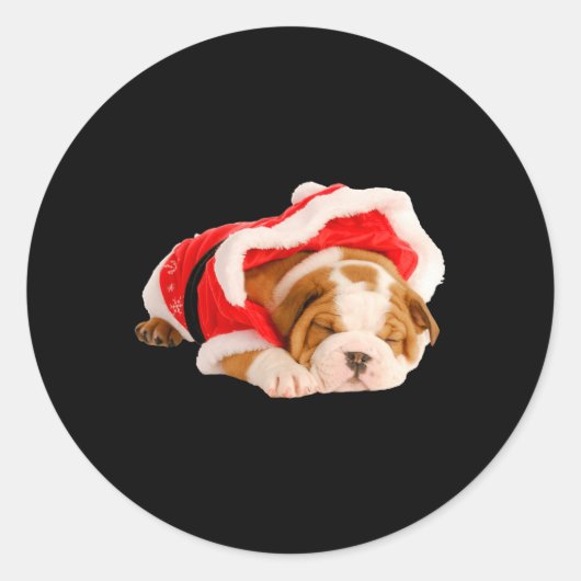 Engelse buldog puppy santa kostuum leuk kerst ronde sticker (Voorkant)