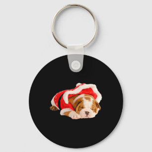 Engelse buldog puppy santa kostuum leuk kerst sleutelhanger