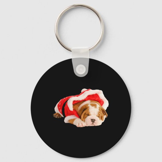Engelse buldog puppy santa kostuum leuk kerst sleutelhanger (Voorkant)
